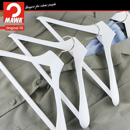 MAWA by Reston Lloyd, European Wooden Hanger, Beech Wood Body Form Hanger with Wide Supportive Shoulders, Rotating Hook, White Finish, for Shirts, Blazers, Pants, Dress Clothes, (27232), Set of 2
