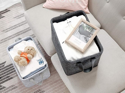 Collapsible Storage Bins Foldable Felt Fabric Storage Basket Organizer Boxes Containers with Handles PU Handles for Nursery Toys,Kids Room,Clothes,Towels,Magazine (PU-Dark grey, 15.9L×11W×9.8H)