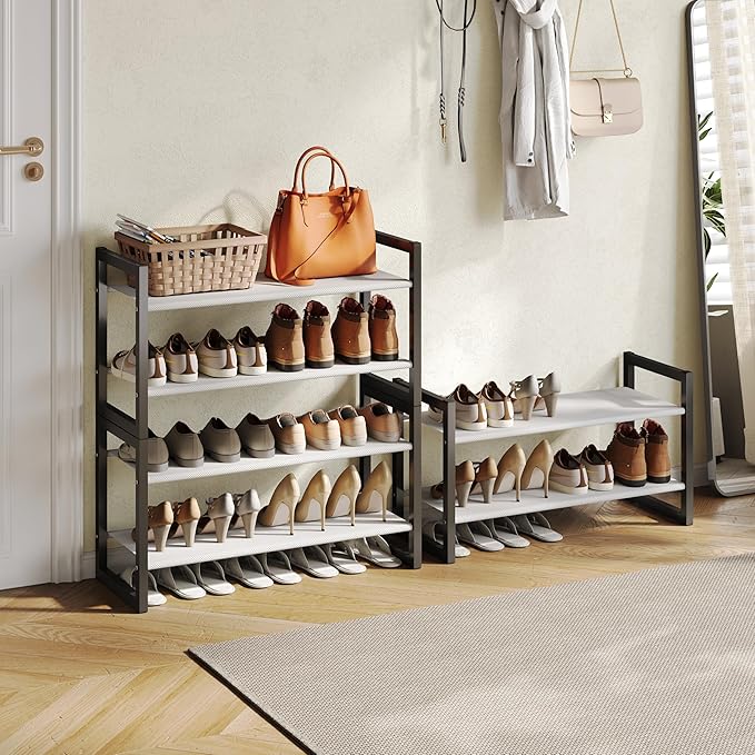6-Tier Shoe Rack Organizer, Zero-Wobble Metal Frame with Screw-Fastened Joints, 11.8" Deep Heel-Friendly Non-Woven Shelves, Stackable Shoe Storage for Closet & Entryway