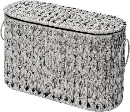 GRANNY SAYS Toilet Paper Storage Basket with Lid and Handle, Durable Toilet Paper Holder, Waterproof Bathroom Organizers and Storage, Wicker Basket for Bathroom Storage, Grey