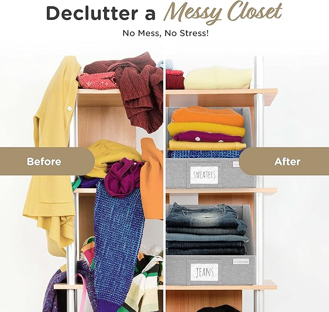 VIVIDECOR Open Front Trapezoid Closet Bins 12x12x10 – Easy Access Shelf Organizer, Fabric Storage Baskets for Clothes, Linen, Sweaters – Light Gray, 3 Pack
