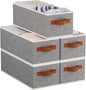 Foldable Storage Baskets, Fabric Clothes Organizer Boxes, 15 x 6 x 5 Collapsible Clothes Organizer Boxes with Handles, Gray, 5-Pack