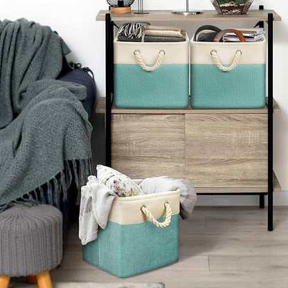 Simple Houseware 13" x 13" Large Fabric Storage Cubes for Closet and Cube Organizer, 3 Pack, Turquoise