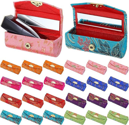 24 Pcs Lipstick Holder Case with Mirror, Lip stick Storage Case Mini Portable Floral Jewelry Holders Box Cosmetic Makeup Travel Cases for Purse, Party favor, Return Gifts (Multicolors)