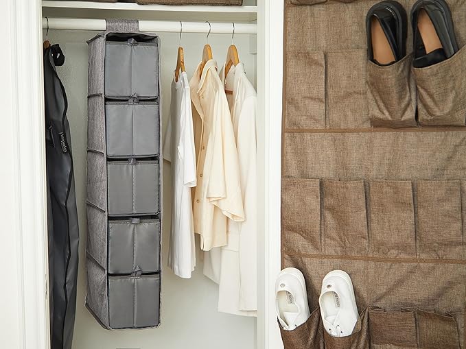 Covermates Keepsakes Hanging Shoe Organizer Set – Heavy Duty Closet Shelves for Shoes, Sweaters, and Accessories – Includes Trays with Dividers – Vertical Wardrobe Storage, Grey Heather