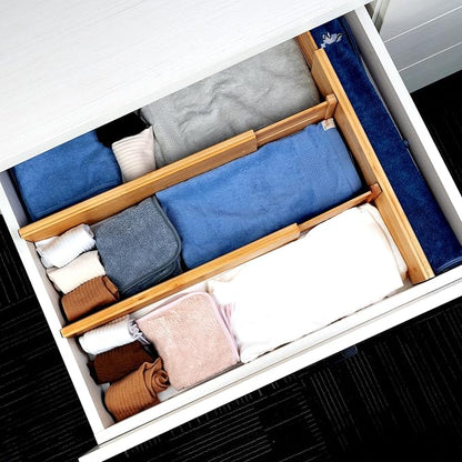 Utoplike Bamboo Drawer Dividers Large, 4'' High Adjustable Kitchen Drawer Organizers for Clothing, Spring Loaded, Works in Bathroom, Bedroom, Dresser, Desk, 4 pcs