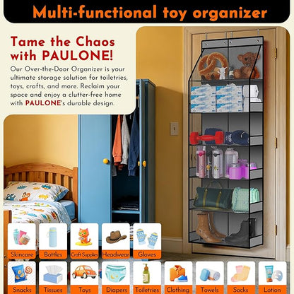 PAULONE 6-Tier Over Door Organizer 71" Tall – Hanging Storage with 2 Sizes of Large Deep Pockets (24.3" W x 8.9" D), 98 lbs Capacity, for Bedroom Closet, Bathroom, Nursery & Kitchen