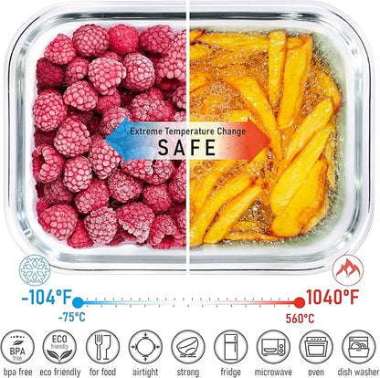 Glass Container Set with Acacia Lids - 4 Stackable Meal Prep Containers. Durable heat resistant Inert Borosilicate Glass