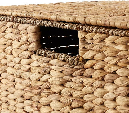 Casafield Rolling Storage Basket Cart with Lid and Locking Wheels, Natural - Handwoven Water Hyacinth Divided Recycling Sorting Bin for Kitchen, Laundry Room, Garage