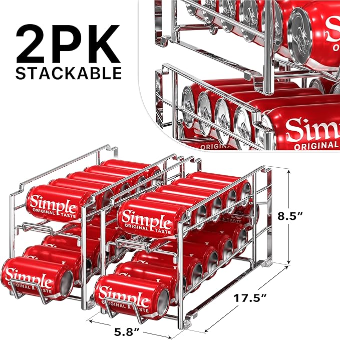 Simple Houseware Stackable Front Loading Beverage Can Dispenser Rack, Chrome - 2 Pack