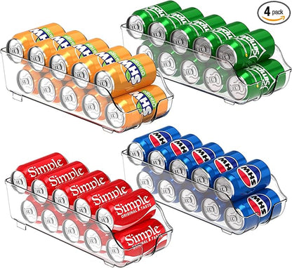 Simple Houseware Soda Can Organizer and Dispenser for Refrigerator / Pantry, Clear, Set of 4