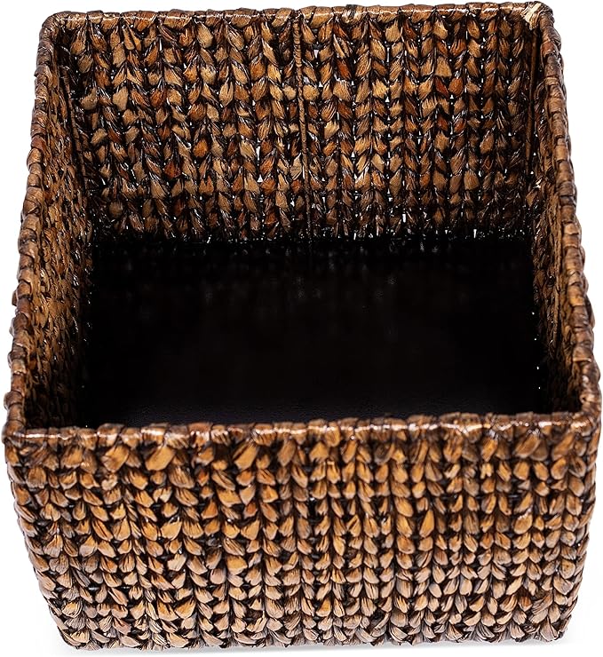 BIRDROCK HOME Storage Cube Box with Lid - Brown Wash Seagrass - Large Hand Woven Floor Container for Blankets Pillows - Sturdy Metal Frame