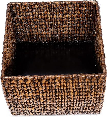 BIRDROCK HOME Storage Cube Box with Lid - Brown Wash Seagrass - Large Hand Woven Floor Container for Blankets Pillows - Sturdy Metal Frame
