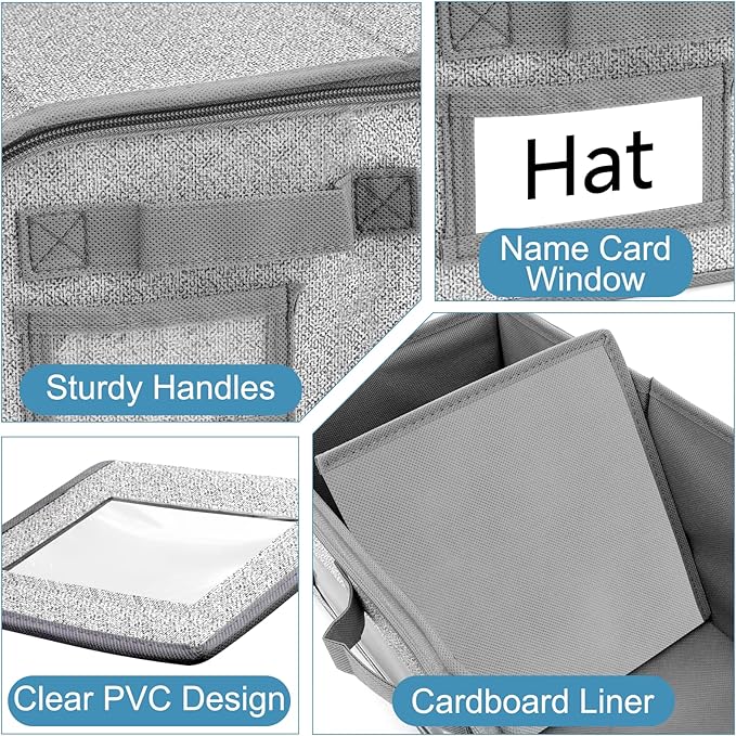 Yotako 2 PCS Stackable Hat Storage for Baseball Caps,Clear Hat Storage Box with Cardboard Holds up to 24 Caps, Baseball Caps Storage Organizer with Hard Lid and Handle Design for Closet Use, Grey