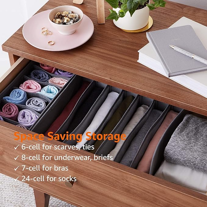 Amazon Basics Dresser Drawer Storage Organizer for Undergarments, Set of 4, Gray | Set of 4