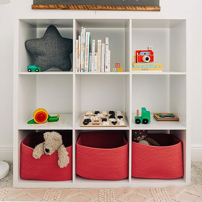 Coral Rainbow Cotton Rope Basket for Shelf Storage - 15"×10"×9½" - Colorful Decorative Basket for Kids - Nursery, Playroom, Classroom - Toy Storage, Books, Towels