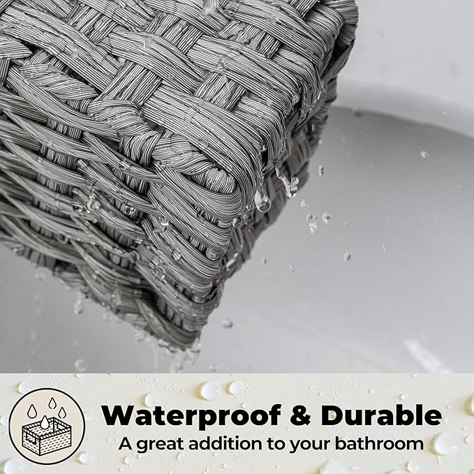 GRANNY SAYS Toilet Tray Tank Topper, Wicker Baskets for Storage, Set of 2 Waterproof Bathroom Basket for Organizing, Gray Bathroom Organization Baskets, 14¼" x 6" x 4¼"