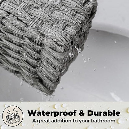 GRANNY SAYS Toilet Tray Tank Topper, Wicker Baskets for Storage, Set of 2 Waterproof Bathroom Basket for Organizing, Gray Bathroom Organization Baskets, 14¼" x 6" x 4¼"