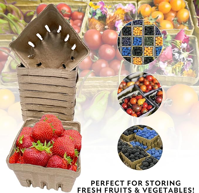 15 Pack Natural Berry Basket 1 Pint, Pulp Fiber Vented Produce Containers Farmers Market Basket, Fruit & Vegetable Containers