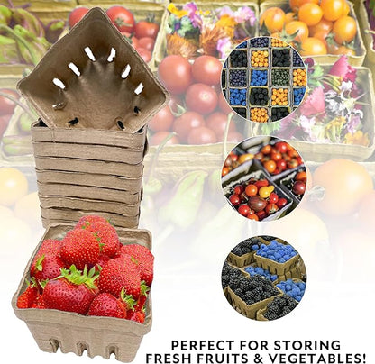 15 Pack Natural Berry Basket 1 Pint, Pulp Fiber Vented Produce Containers Farmers Market Basket, Fruit & Vegetable Containers