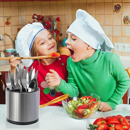 LIBODOUR Utensil Holder, 360°Rotating Kitchen Utensil Holder For Counter,Cooking Silverware Organizer Stainless Steel Caddy Flatware Spoon Spatula Tool Cutlery Container