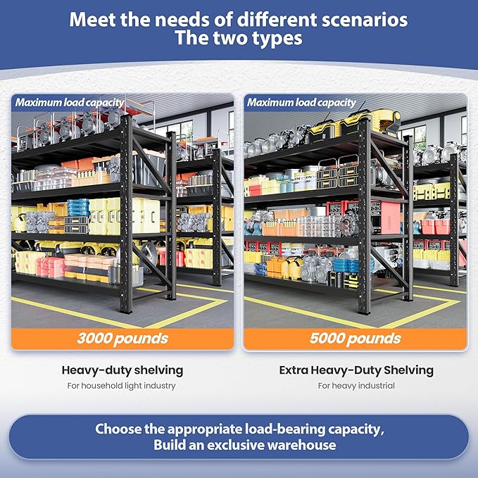 3000LBS Storage Shelves, 48" W Heavy Duty Garage Shelving Unit, Adjustable Industrial Shelving, 4 Tier Metal Shelving for Garage, Supermarket, Warehouse, 48" W x 24" D x 70" H