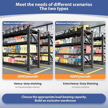 3000LBS Storage Shelves, 48" W Heavy Duty Garage Shelving Unit, Adjustable Industrial Shelving, 4 Tier Metal Shelving for Garage, Supermarket, Warehouse, 48" W x 24" D x 70" H