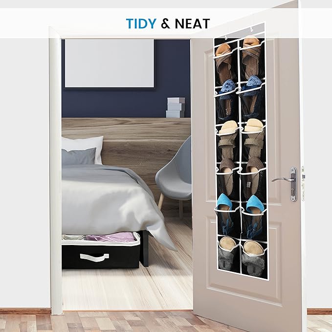 ZOBER Over the Door Shoe Organizer - 12 Mesh Pockets, Space Saving Hanging Shoe Holder for Maximizing Shoe Storage, Accessories, Toiletries, Etc. No Assembly Required, Organizer for Shoes 57½” x 12”
