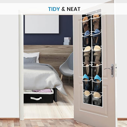 ZOBER Over the Door Shoe Organizer - 12 Mesh Pockets, Space Saving Hanging Shoe Holder for Maximizing Shoe Storage, Accessories, Toiletries, Etc. No Assembly Required, Organizer for Shoes 57½” x 12”