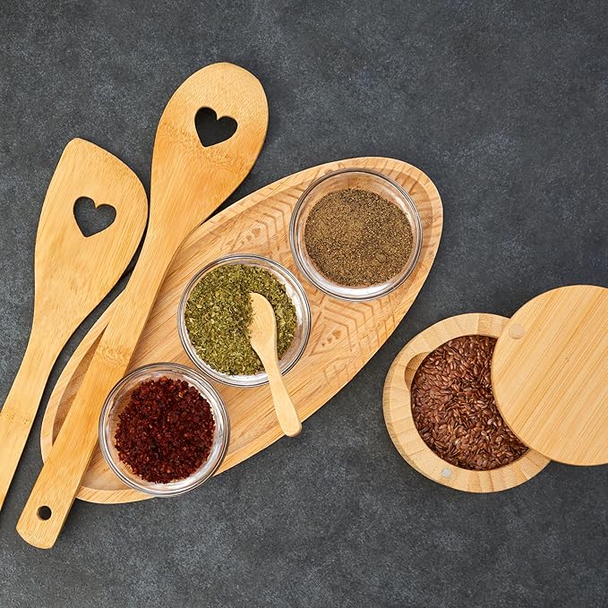 Bamboo Salt Cellar with Lid & Spoon – 6oz Magnetic Swivel Top Spice Container – Airtight Kitchen Storage for Salt, Spices – Stylish Bamboo Design with Easy Seal Magnetic Lid