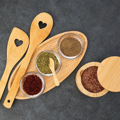 Bamboo Salt Cellar with Lid & Spoon – 6oz Magnetic Swivel Top Spice Container – Airtight Kitchen Storage for Salt, Spices – Stylish Bamboo Design with Easy Seal Magnetic Lid