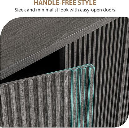 Modern Entryway Shoe Storage Cabinet – 46 Inch Wooden Organizer with Adjustable Shelves, Fluted Door, Holds 30-35 Pairs, Space-Saving Hallway Furniture, Vintage Grey Color
