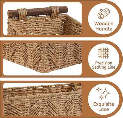 Bathroom Baskets for Organizing with Handle Decorative Basket for Bathroom Countertop Storage Toilet Paper Storage Basket for Toilet Tank Top Small Baskets Set,Cream