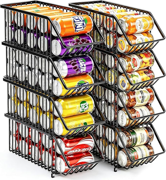 Stackable Soda Can Dispenser Organizer Rack, Stacking Can Dispensers Refrigerator Organizer Bins Pop Soda Organizer Dispenser Canned For Fridge, Freezer, Kitchen, Cabinets (8, Black)