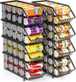 Stackable Soda Can Dispenser Organizer Rack, Stacking Can Dispensers Refrigerator Organizer Bins Pop Soda Organizer Dispenser Canned For Fridge, Freezer, Kitchen, Cabinets (8, Black)