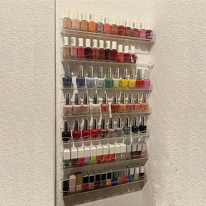 YMVV Clear Acrylic Nail Polish Rack Wall Mounted Shelf,6 Pack Organizer with Unique Wavy Lines,Nail Supplies for Techs,Great Display Salons Retailers