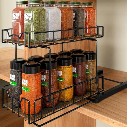 Simple Houseware 2-Tier Spice Rack Slide Out Wire Basket Drawer Organizer, Black