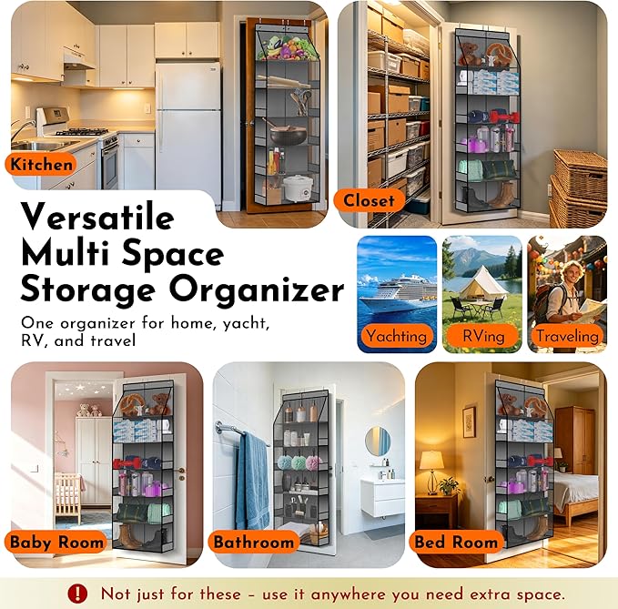 PAULONE 6-Tier Over Door Organizer 71" Tall – Hanging Storage with 2 Sizes of Large Deep Pockets (24.3" W x 8.9" D), 98 lbs Capacity, for Bedroom Closet, Bathroom, Nursery & Kitchen
