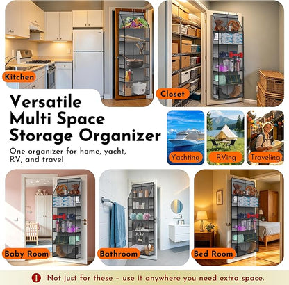 PAULONE 6-Tier Over Door Organizer 71" Tall – Hanging Storage with 2 Sizes of Large Deep Pockets (24.3" W x 8.9" D), 98 lbs Capacity, for Bedroom Closet, Bathroom, Nursery & Kitchen