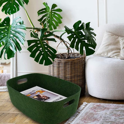Welaxy Large Felt Storage Basket with Handles, Open Bin for Shelves, Books, Toys, Laundry & Home Organization (Forest Green)