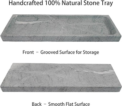 Green Marble Tray for Bathroom Countertop - Rectangular Natural Stone Organizer with Sandblasted Finish, Catchall Vanity Tray for Dresser, Entryway, Makeup & Jewelry | 10.6"x3.5"