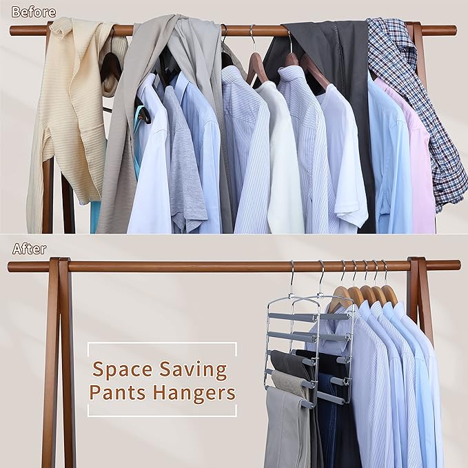 TOPIA HANGER Pants Hangers Space Saving, 3-Pack Swing Arm Pants Organizer for Closet, Non-Slip Foam Padded Organizer Hanger for Multi Slacks, Jeans, Trousers, Skirts, Scarfs (Grey)-CT27G