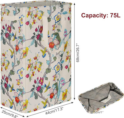 efluky Slim Laundry Basket, Narrow Laundry Hamper with Handles, Collapsible Dirty Clothes Hamper, Tall Laundry Bin for Laundry Room, Dorm and Bedroom, 19.8 Gallon (75L) Floral
