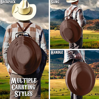 CASEMATIX Cowboy Hat Box - Portable Hat Storage for Brims Up To 4.75" - Hard Shell Case with Carry Strap, ID Slot and Foam Insert for Dipping Brims, Brown