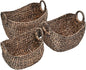 happimess BSK2002B-3SET Nellie Farmhouse Classic Handwoven Hyacinth Boat Wicker Storage Baskets with Handles, Brown (Set of 3), Seagrass Containers for Decoration in Living Room, Bedroom