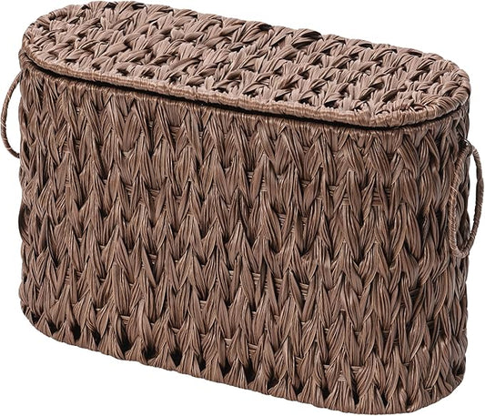 GRANNY SAYS Toilet Paper Storage Basket with Lid, Woven Toilet Paper Holder, Waterproof Bathroom Organizers and Storage, Wicker Basket for Bathroom Storage, Brown
