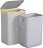Foluck Large Laundry Hamper, 75L Waterproof Laundry Basket with Lid and Removable Bag, Collapsible Tall Clothes Hamper with Bamboo Handles for Clothes Toys in Dorm Bedroom Bathroom, Grey