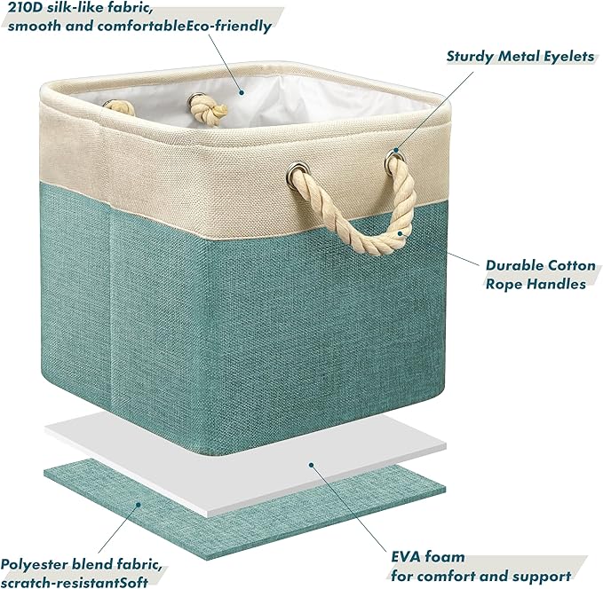 Simple Houseware 13" x 13" Large Fabric Storage Cubes for Closet and Cube Organizer, 3 Pack, Turquoise