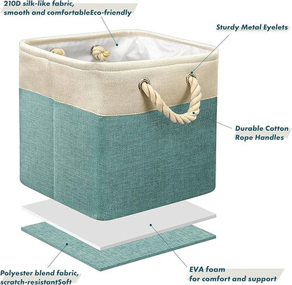 Simple Houseware 13" x 13" Large Fabric Storage Cubes for Closet and Cube Organizer, 3 Pack, Turquoise