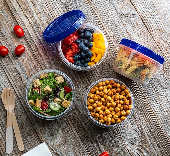 ELEGANT DISPOSABLES Twist Top Deli Containers Food Storage Containers Blue Screw on Lid Reusable Stackable Leakproof Airtight, pack of 20-16 oz containers